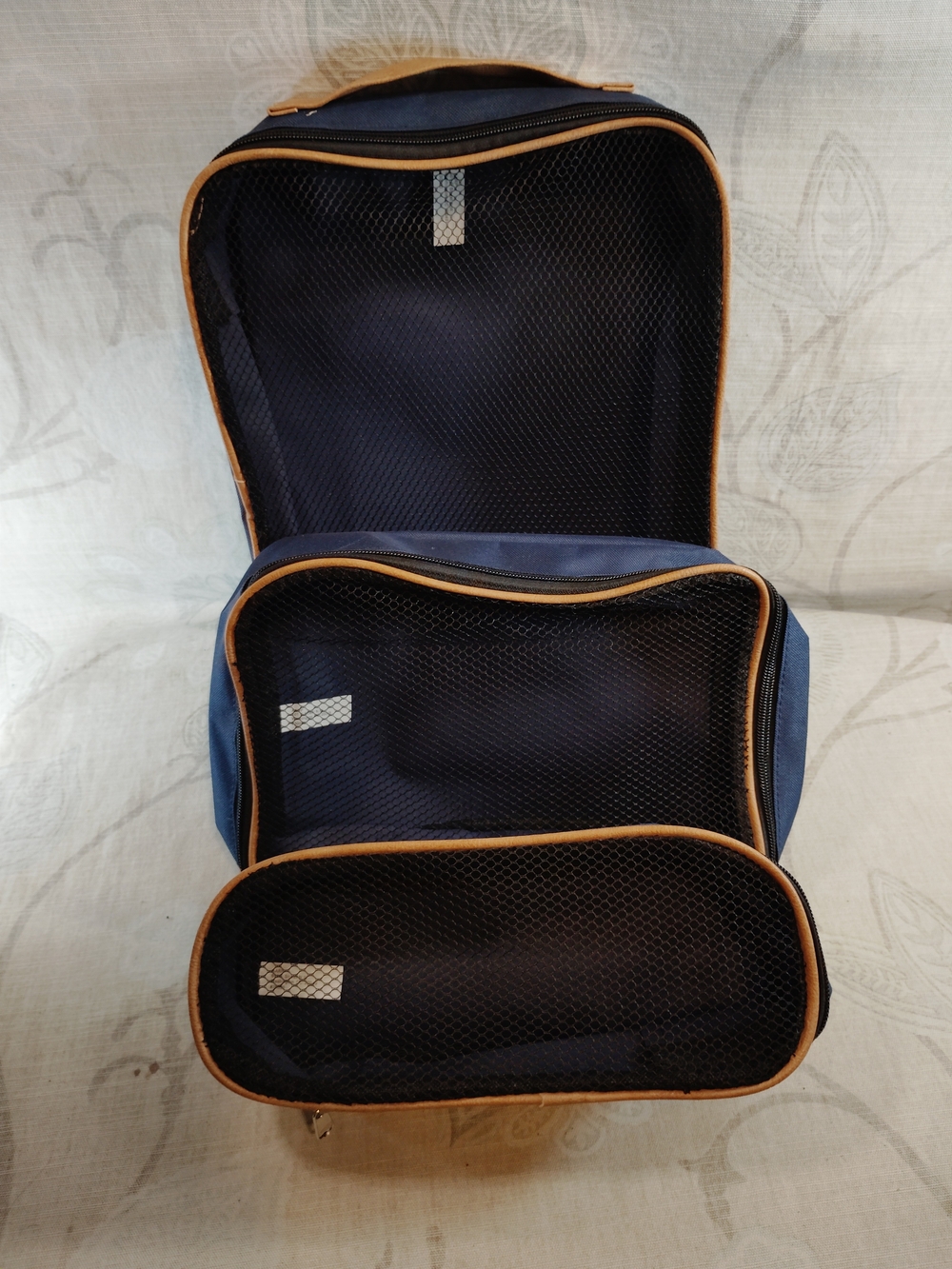 3pc Navy Blue Travel Organizer Cubes Bags with Tan Trim